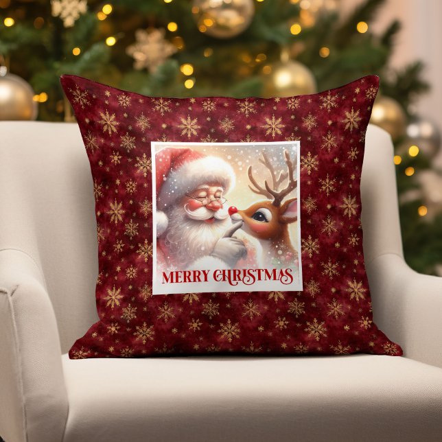 Whimsical Santa Rudolph Pillow Christmas Happiness Kudde (Whimsical Santa Rudolph Pillow Christmas Happiness)