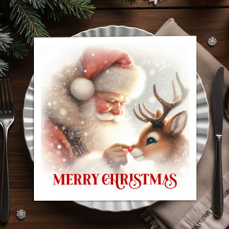 Whimsical Santa Rudolph Xmas Dinner Napkins Pappersservett