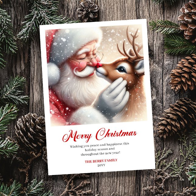 Whimsical Santa With Rudolph Holiday Greeting Card Julkort (Whimsical Santa With Rudolph Holiday Greeting Card)