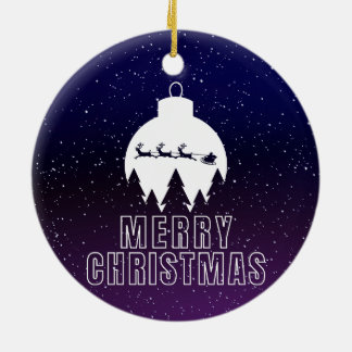 Whimsical Santa's Sleigh and Midnight view Julgransprydnad Keramik