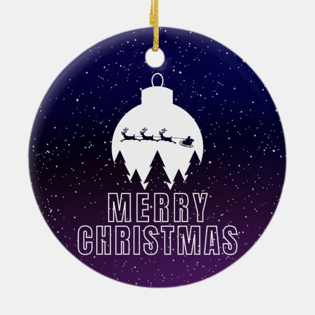 Whimsical Santa's Sleigh and Midnight view Julgransprydnad Keramik (Baksidan)
