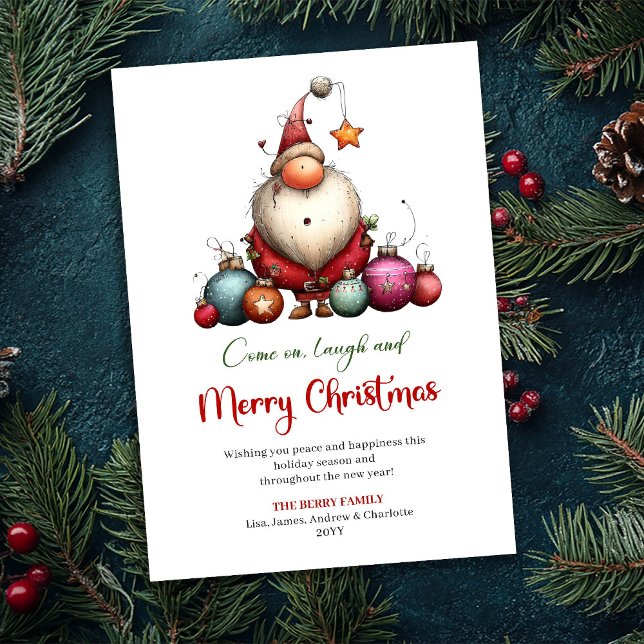 Whimsical Särpräglad Tomte Minimalistisk Hölsöndag Julkort (Whimsical Quirky Santa Minimalist Holiday Greeting Card)