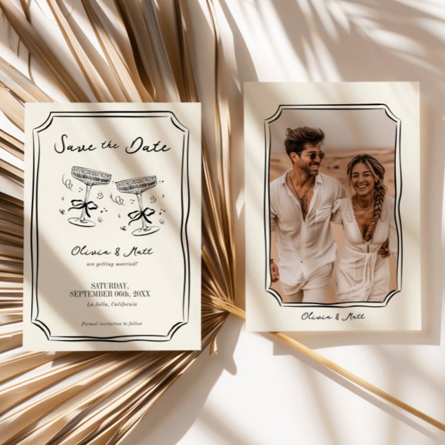 Whimsical Save The Date Champagne med Foto Inbjudningar ( Whimsical Save The Date Champagne with Photo Invitation)