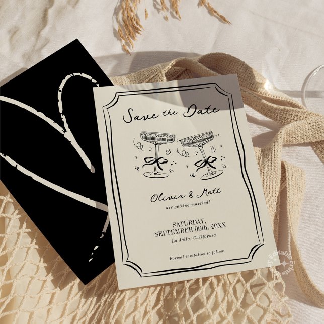 Whimsical Save The Date Champagne Skål  Inbjudningar (champagne save the date, whimsical save the date, champagne cheers invitation, playful wedding invit)
