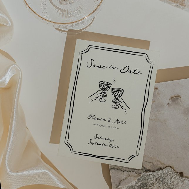 Whimsical Save The Date Champagne Skål Inbjudningar ( Whimsical Save The Date Champagne Cheers Invitation)