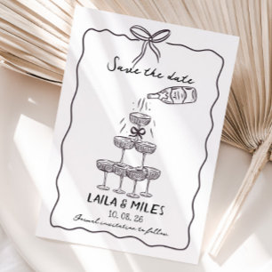 Whimsical Save the date champagne tower bröllop Spara Datumet