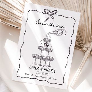Whimsical Save the date champagne tower bröllop Spara Datumet