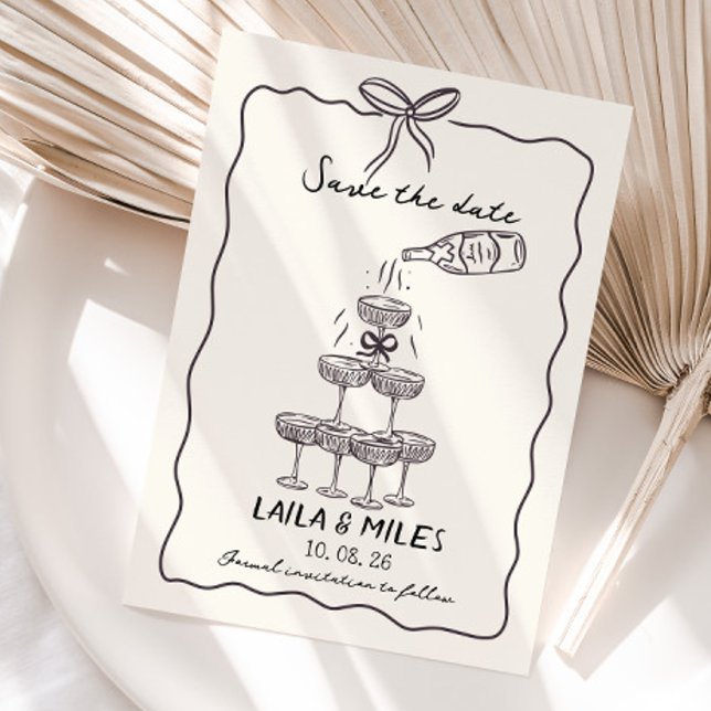 Whimsical Save the date champagne tower wedding Spara Datumet (Whimsical champagne tower save the date wedding invitation)