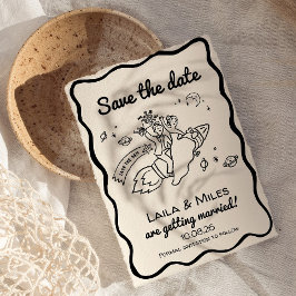 Whimsical Save the date fun retro rocket wedding  Spara Datumet