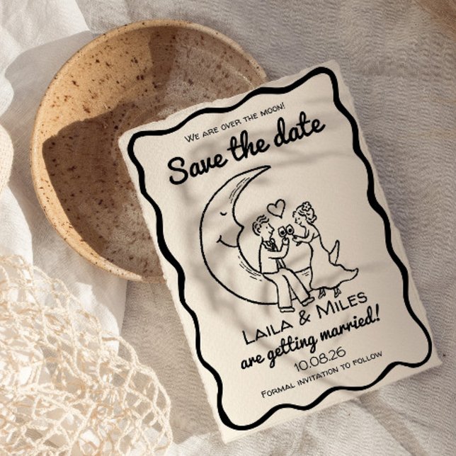 Whimsical Save the date over the moon wedding Spara Datumet (Save the date whimsical moon invitation)