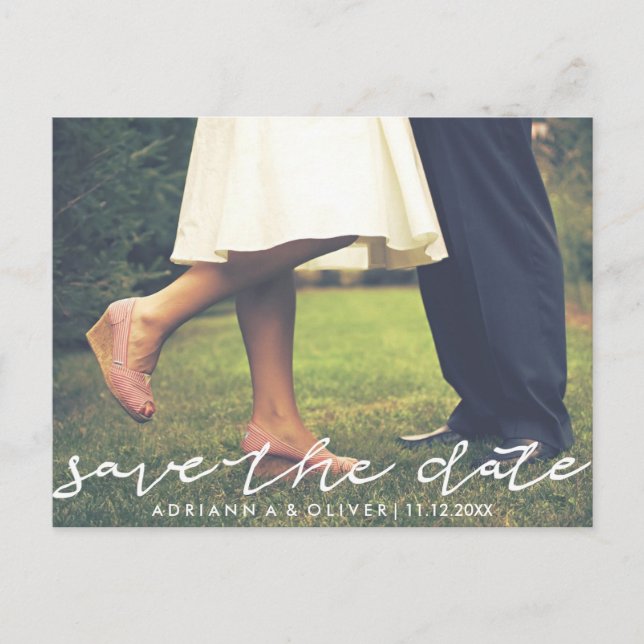 Whimsical Save The Date Typografi Foto Meddelande Vykort (Framsida)