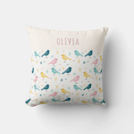 Whimsical Scandi Bird Pattern Personalized Nursery Kudde