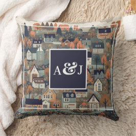 Whimsical Scandinavian Village Monogram Kudde