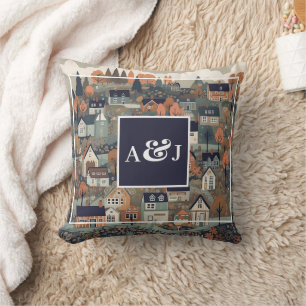 Whimsical Scandinavian Village Monogram Kudde
