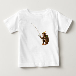 Whimsical schimpans fiskar efter smörgåsar i en B T Shirt