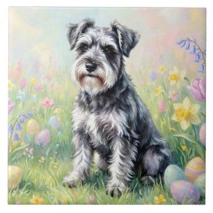 Whimsical Schnauzer med påskägg Kakelplatta