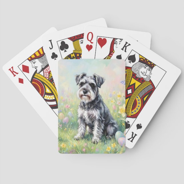 Whimsical Schnauzer with Easter Eggs Casinokort (Baksidan)