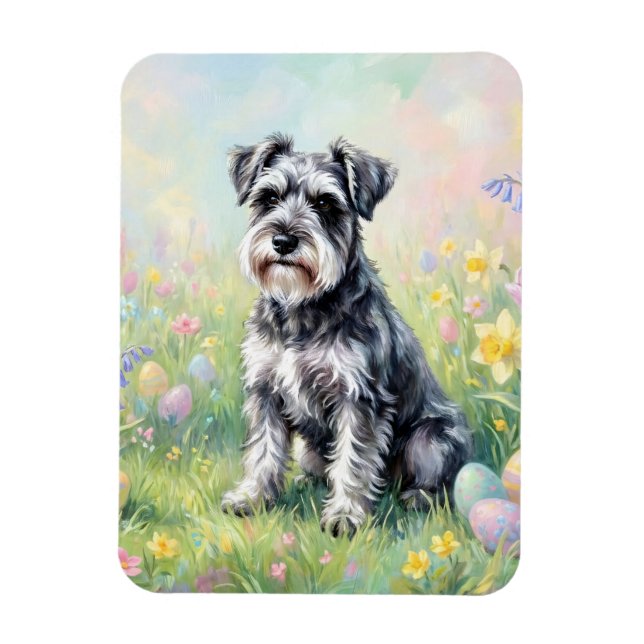Whimsical Schnauzer with Easter Eggs Flexible Magnet (Vertikal)