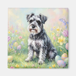 Whimsical Schnauzer with Easter Eggs Magnet