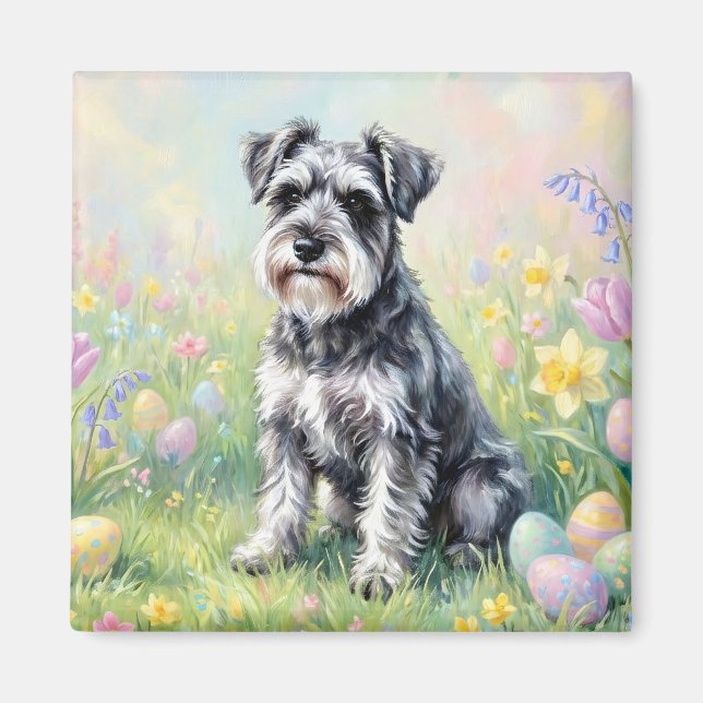 Whimsical Schnauzer with Easter Eggs Magnet (Framsidan)