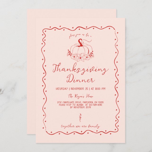 Whimsical Scribble Hand plockade Pumpkin Thanksgiv Inbjudningar (Fram/baksida)