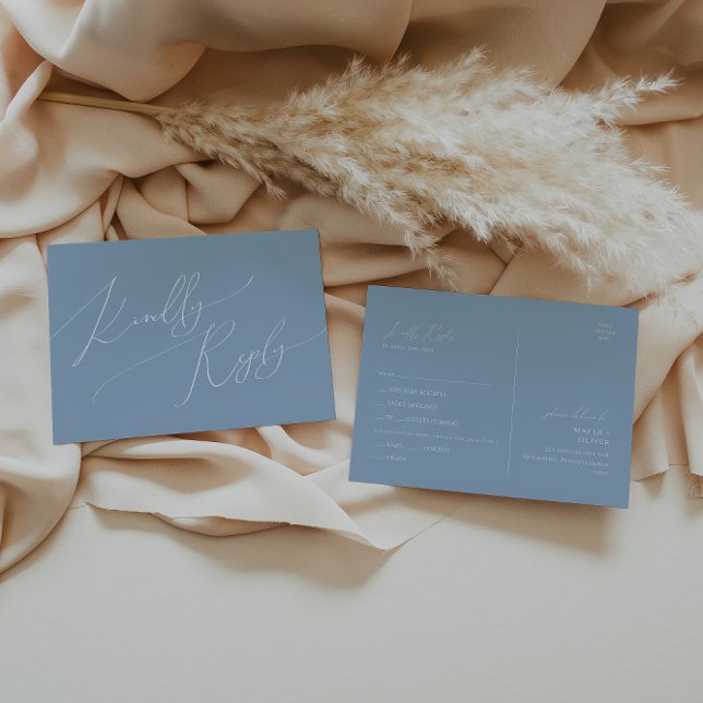 Whimsical Script | Blå menyval RSVP-brevkort Vykort (Skapare uppladdad)