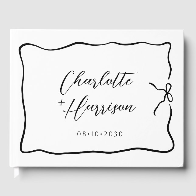 Whimsical Script Bow Band Dottill Wedding Gästböcker (Framsida)