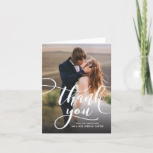 Whimsical Script Fullt Photo Bröllop Tack