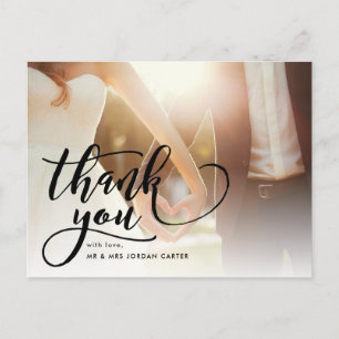 Whimsical Script Fullt Photo Bröllop Tack Vykort