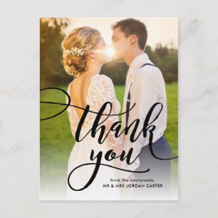 Whimsical Script Fullt Photo Bröllop Tack Vykort