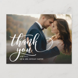 Whimsical Script Fullt Photo Bröllop Tack Vykort