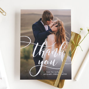 Whimsical Script Fullt Photo Bröllop Tack Vykort