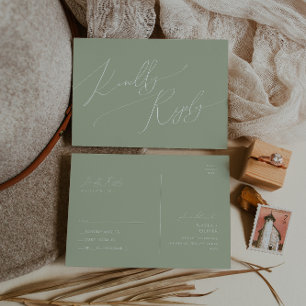 Whimsical Script   Grön Wedding RSVP Vykort