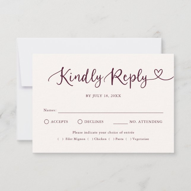 Whimsical Script Heart Traditionell Bröllops-RSVP OSA Kort (Framsida)