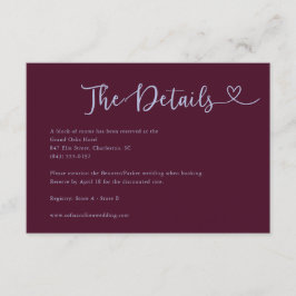 Whimsical Script Hjärt Plum Bröllopsdetaljer Tilläggskort