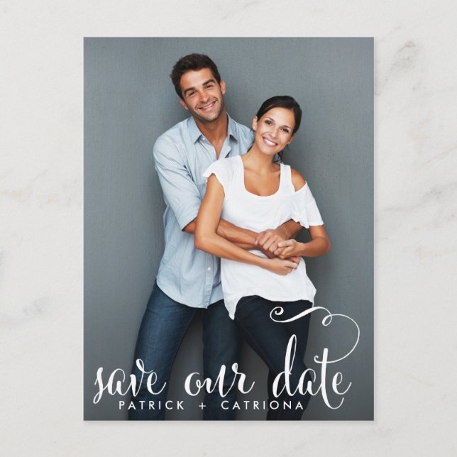 WHIMSICAL SCRIPT PHOTO SPARA VÅRT DATUM POSTCARD MEDDELANDE VYKORT (Framsida)