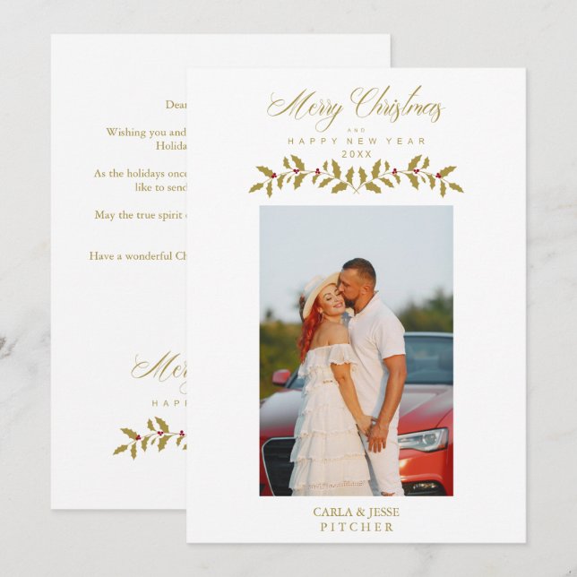 Whimsical Script Quote Photo Christmas Family Gold Julkort (Fram/baksida)