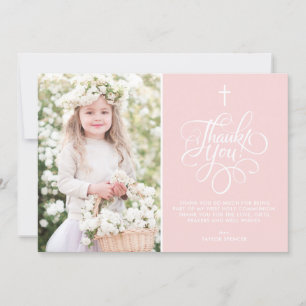 Whimsical Script Rosa First Heliga Communion Tack Kort