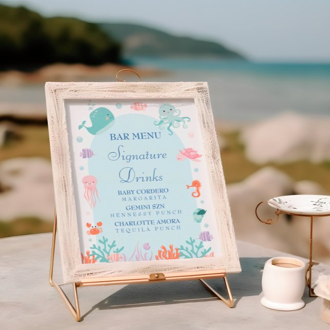 Whimsical Sea Life Namnteckning dricksvatten Baby  Poster (Skapare uppladdad)