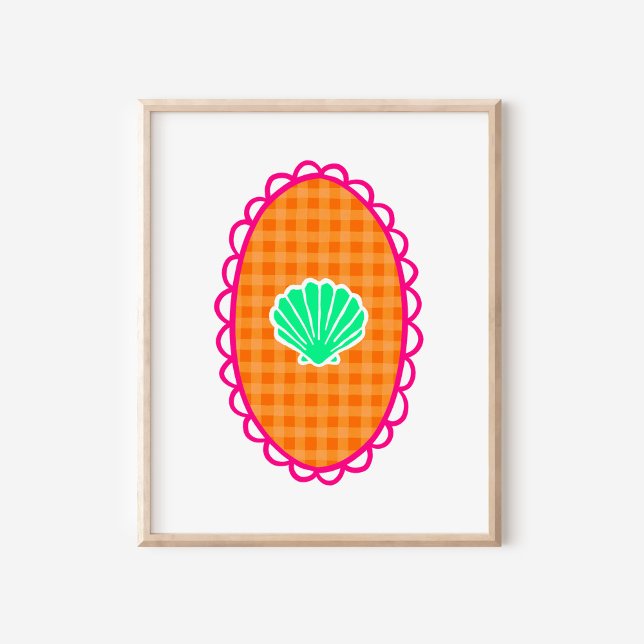 Whimsical Seashell Orange Gingham & Sea Green Poster (Skapare uppladdad)