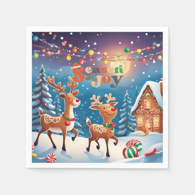 Whimsical Season of Joy Reindeer Colourful Festive Pappersservett (Framsidan)
