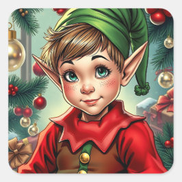 Whimsical serie-elf | Jul Fyrkantigt Klistermärke