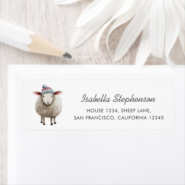 Whimsical Sheep Farm Animal Return Address Returadress Etikett (Insitu)