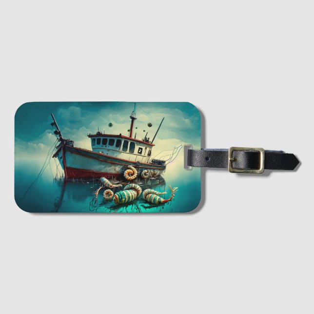 Whimsical Shrimp Boat and Shrimp License Plate Bagagebricka (Framsida horisontal)