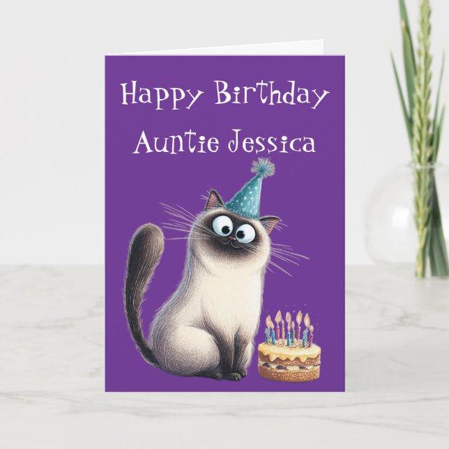 Whimsical Siamese katt födelsedagskort Kort (Framsida)
