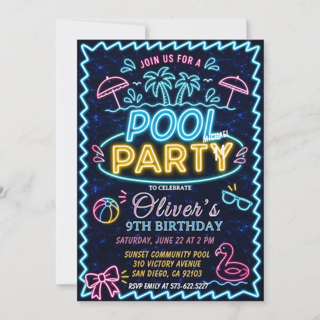 Whimsical Simfödelsedag - Poolparty Födelsedag Inbjudningar (Framsida)