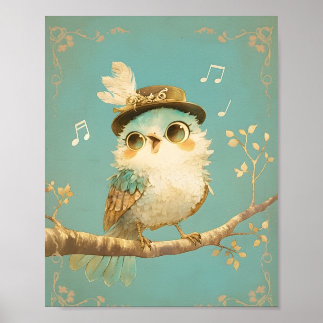Whimsical Singing Bird Nursery Wall Art  Poster (Framsidan)