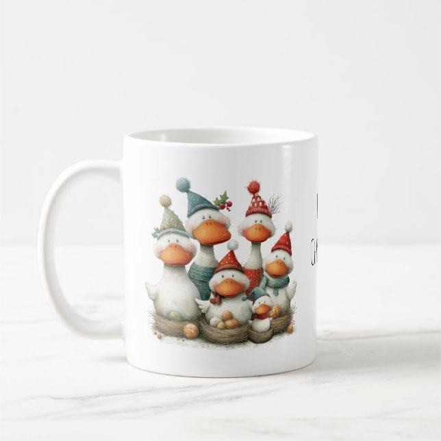 Whimsical Six Gäss Lägger 12 Days Christmas 11oz Kaffemugg (Vänster)