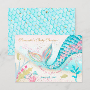 Whimsical Sjöjungfru Girl Baby Shower Tack Kort