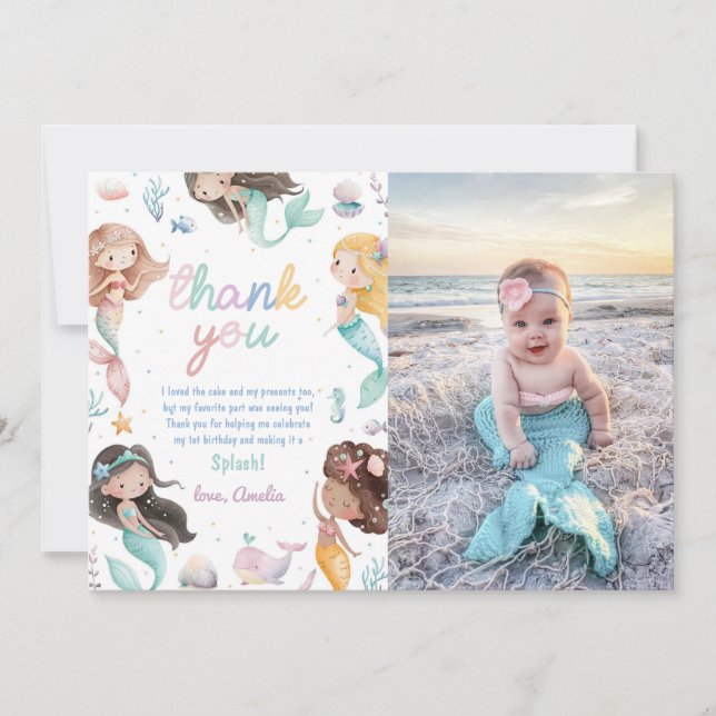 Whimsical sjöjungfru Under havet Födelsedagsfoto Tack Kort (Framsida)